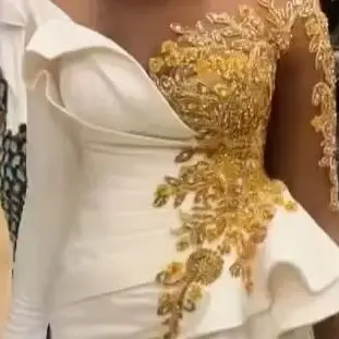 Gouden Kristallen Formele Gelegenheidsjurk Aso Ebi Zwarte Vrouwen Traditionele Feestjurk Ivoor Lange Mouw Afrikaanse Bruiloft Receptie Jurk