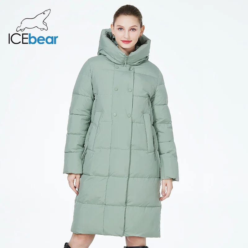 ICEbear 2023 New women\'s winter jacket double-breasted long windproof cotton coat with hood GWD3935I