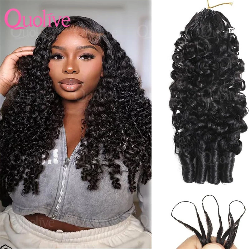 Knotless Small Spirals Curly Feather Crochet Hair Braid Hair Extensions Invisible Pre-Separated Pixie Burmese Curls Crochet Hair