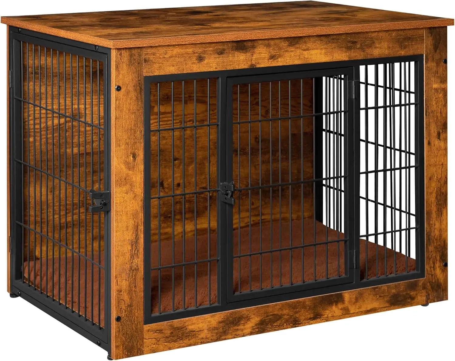 

Dog Crate Furniture with Thick Cushion, Side End Table Wooden Dog Cage with Double Doors, Chew-Resistant