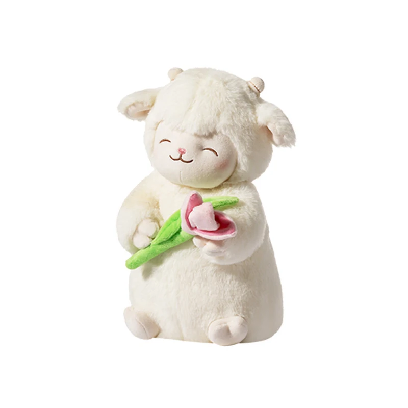 Super Soft Doll Sweet White Sheep Lam Hold Tulip Flower Plush Doll Soft Stuffed Lamb With Tulip Plushie Toy Cute Gift For Kid