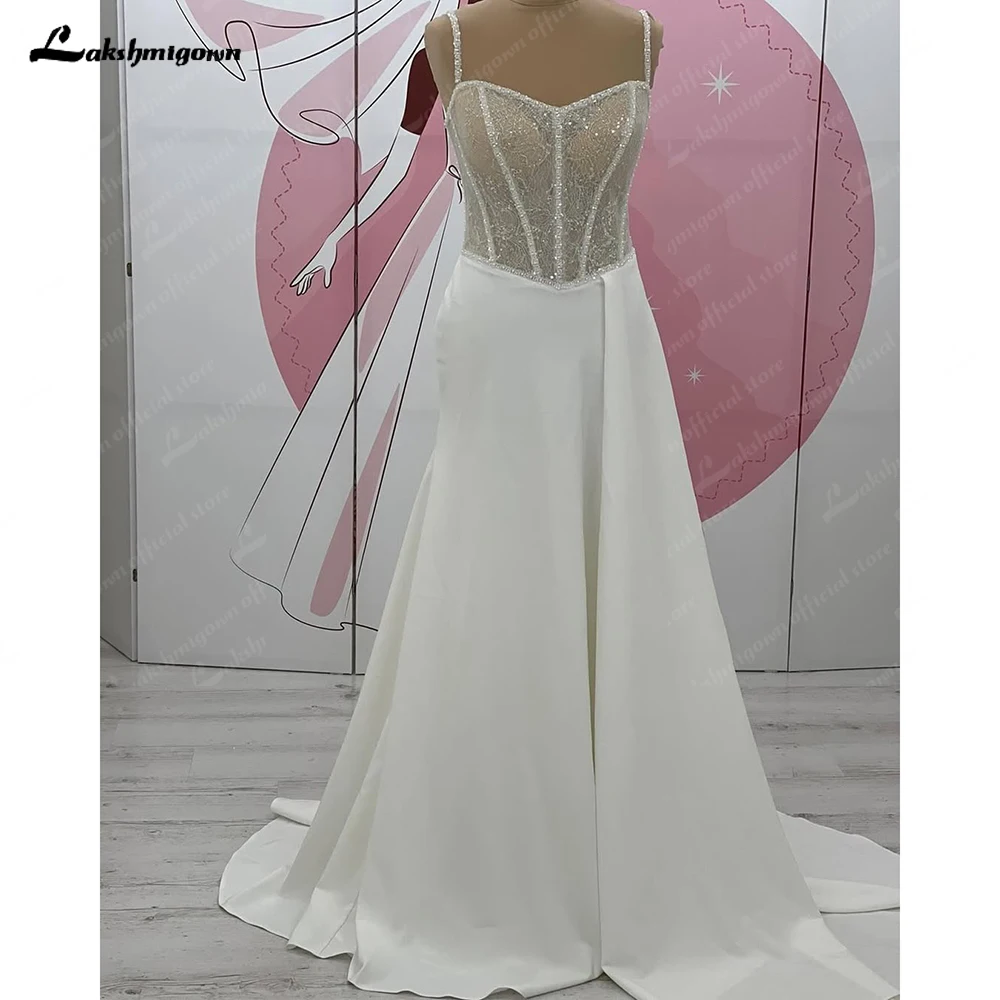 Lakshmigown Modest Corset Satin Wedding Gowns 2025 Vestidos Sexy Side Split Women Beach Bridal Dresses Customized