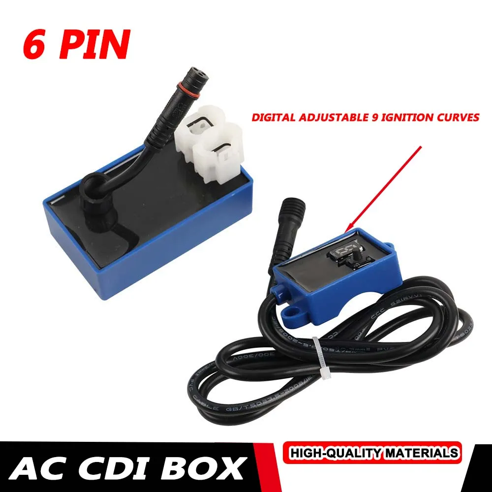 6PIN AC CDI Box  with Long Wire Digital Adjustable 9 Ignition Curves For GY6 50 80 110 125 150CC Moped Moped Scooter ATV