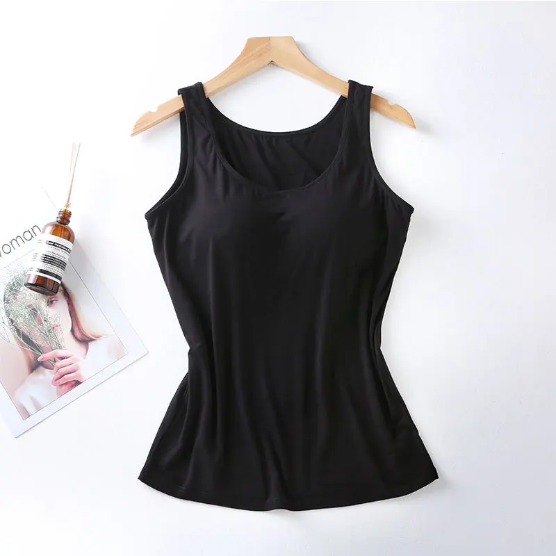 2023 Women's Vest Tops with Built In Bra Neck Vest Padded Slim Fit Tank Tops Sexy Shirts Feminino Casual