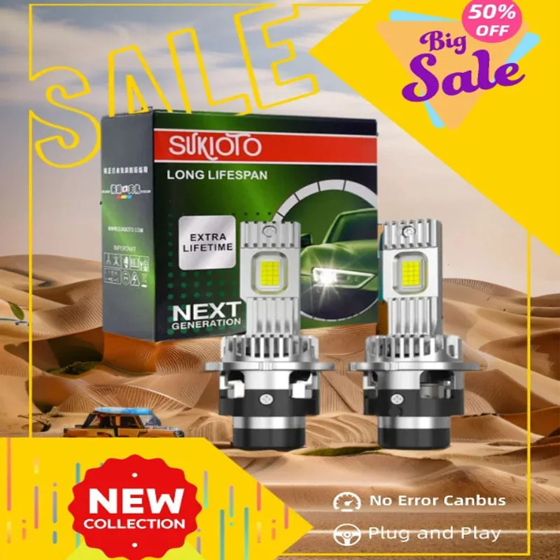 

2 шт. SUKIOTO D2S D4S Светодиодные автомобильные фары Лампа D2R D4R Светодиодный автомобильный фонарь Высокая яркость 130 Вт 1:1 Plug and Play 6000K Без ошибок Лампа Canbus