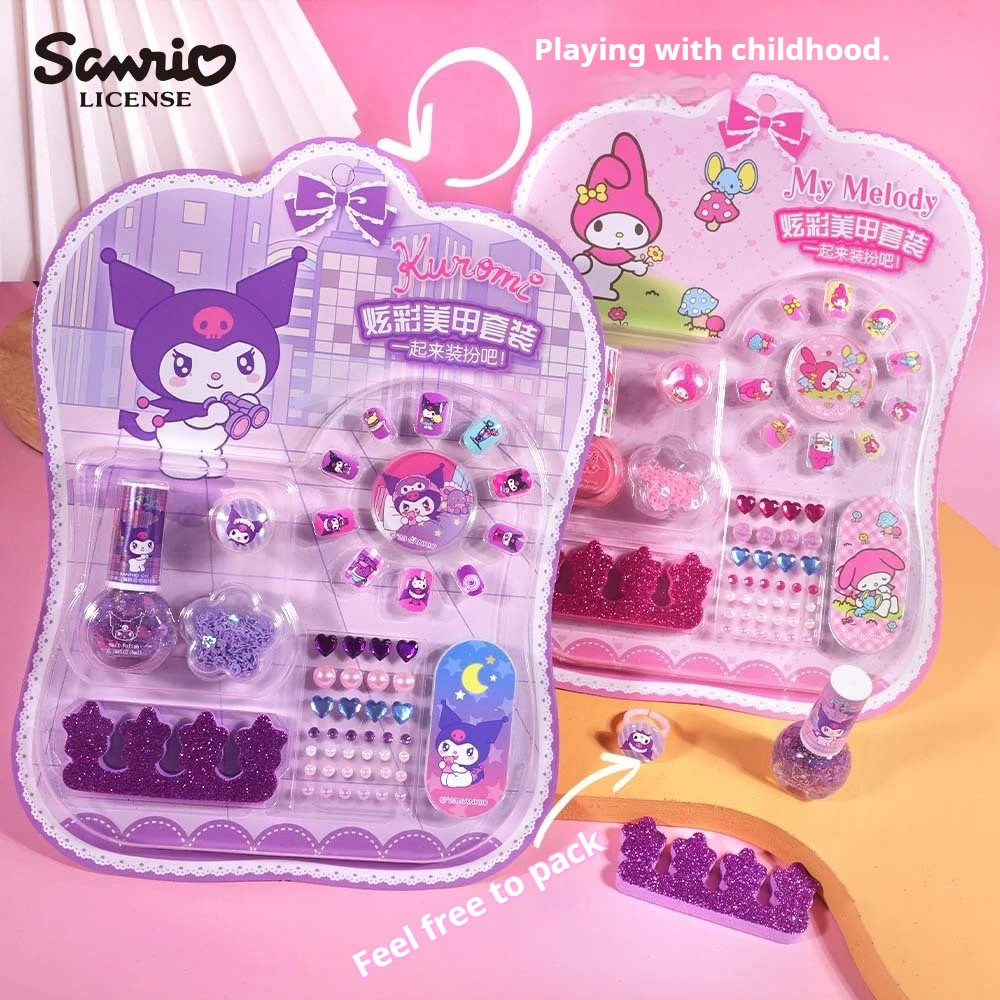 Sanrio Cartoon Diy Safety Can Tear Nail Polish Nail Stickers Makeup Toy Kawaii Children'S Nail Suit Girl Birthday Gift