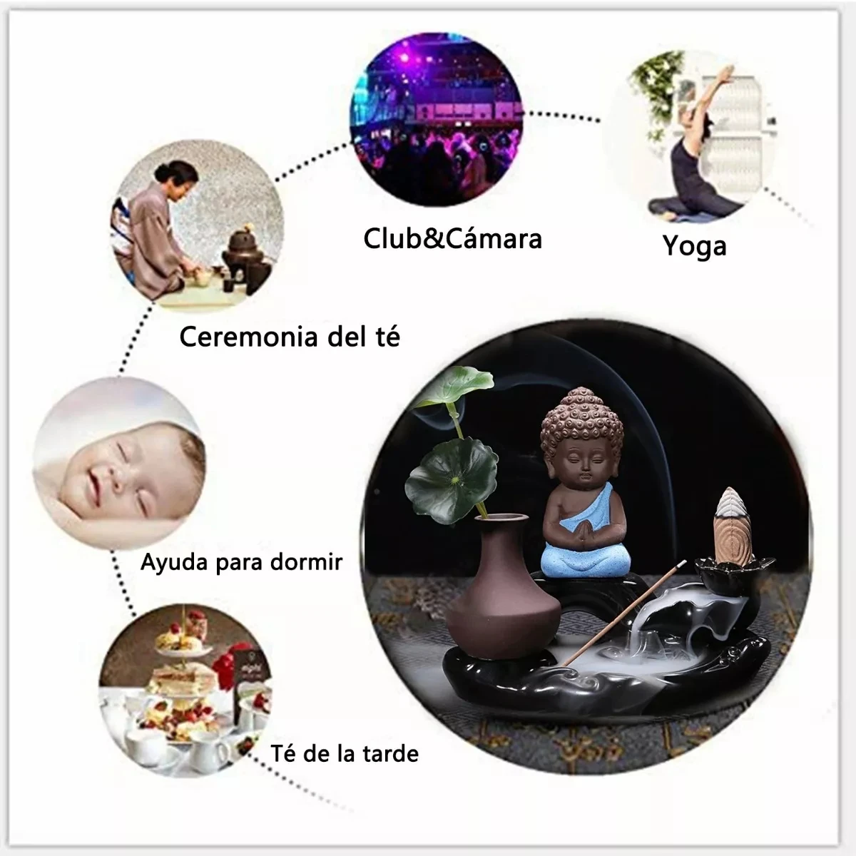 Buddha Backflow Incense Burner Ceramic Monk Home Decor Temple Buddhist Supplies Waterfall Landscape Decoration view 4