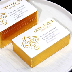 Luxury Custom Embossing LOGO Business Card with Golden Edge White Paper Cardboard Printing Text Visiting Card Greeting Cards