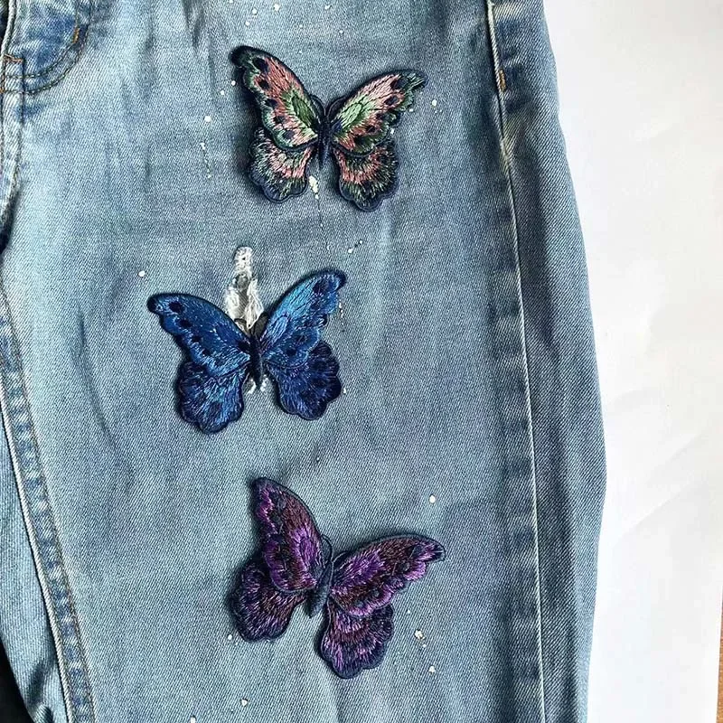 High-quality Retro Colorful Fabric Butterfly Double Layer Water-Soluble Embroidery Applique Sewing Patches for Clothing,Dresses