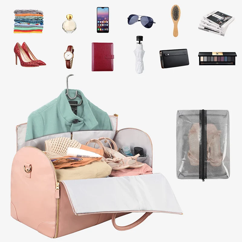 Bolsa de almacenamiento de traje plegable de PU grande para mujer, bolso de equipaje de alta capacidad, organizador multifunción deportivo para