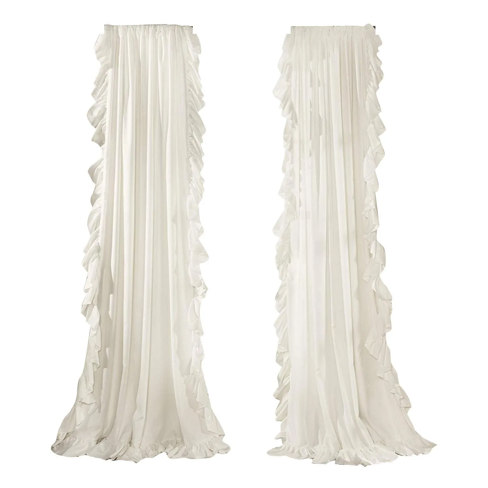 2pcs White Ruffle Curtains Cotton Linen Shabby Chic Trim Privacy Sheer Drapes For Dining Rooms Bedroom Window Home Decorations