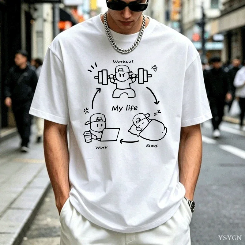 Funny My Life Graphic T Shirts Sleep Work Workout T-shirts Casual Round Neck Printed Cotton Tshirt Unisex Short Sleeve Clothing