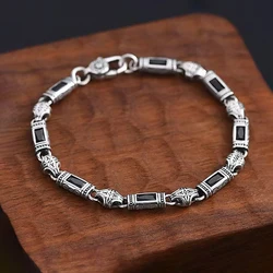 S925 Sterling Silver Bracelet Gift 18/20/22cm Exquisite Eternal Vine Vintage Chain Black Crystal Gem Men Couple Party Jewelry