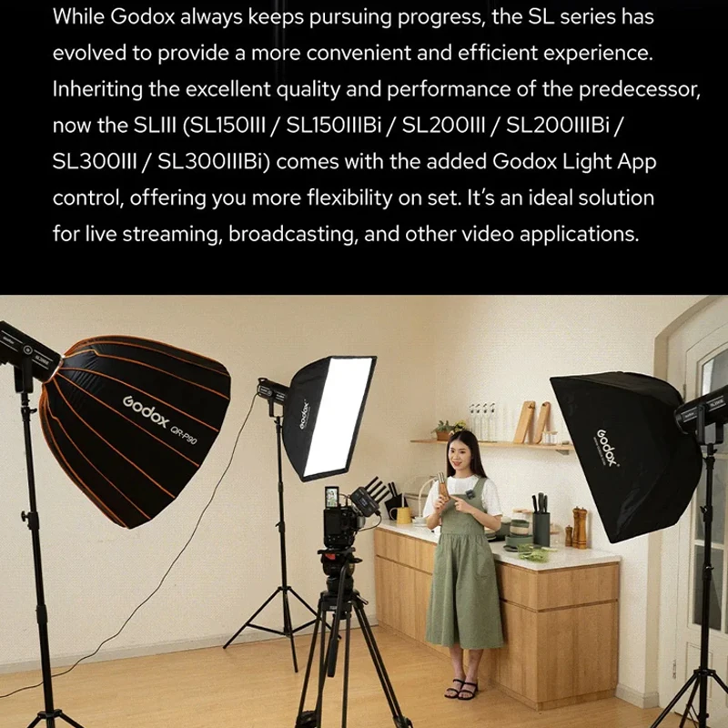 Godox Bi-Color LED Video Light Bowens Mount SL150III Bi 160W 2800-6500K Wireless X System for Studio Shooting Video Recordin