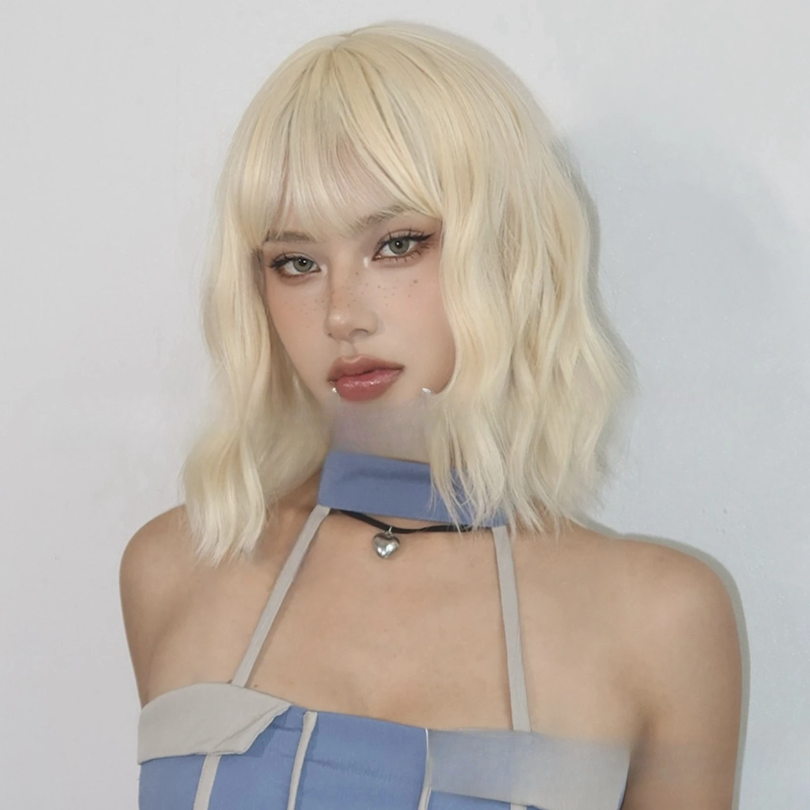 

European and American style blond wig full head cover short curly hair Qi bangs bobo Bobo head chemical fiber wig hair