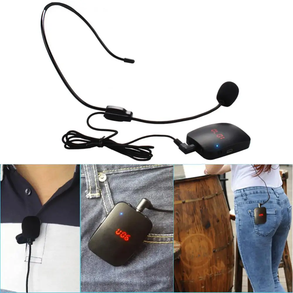 1 Set FM Wireless Headset Microphone FM Radio Amplifier FM Transmitter Headset With Both Headset MIC Collar Clip-On MIC