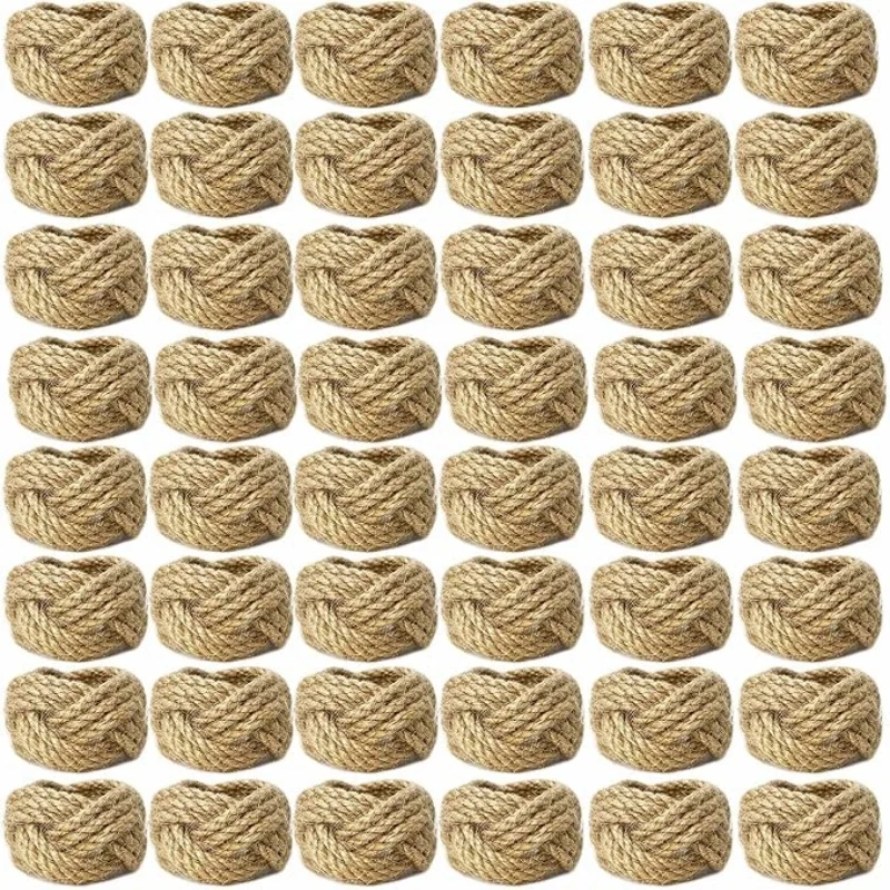 48Pcs Linen Braided Napkin Ring Set, Handmade Braided Flower Shaped Jute Napkin Ring, Suitable for Dining Table, Nautical Napkin