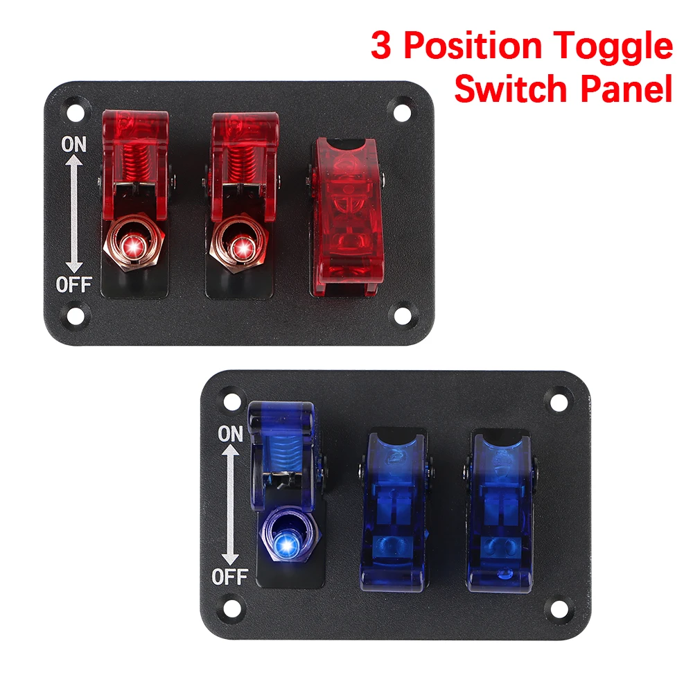 Heavy-Duty ON/Off Switch Plate LED Light 3 Position Toggle Switch Panel Racing Car Engine Switch Rocker Switch Panel 12V-24V DC