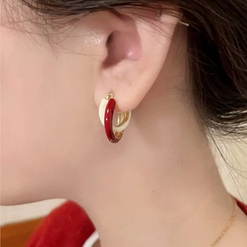 Girlbible 925 Sterling Silver Earrings for Women Double Layer Red Glaze Temperament Gorgeous Luxury Jewelry Gift Dropshipping