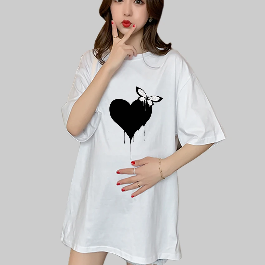 

Fashion Funny Customized Graphic Butterfly Love Cute Cartoon Printed Pregnant T Shirt Maternity Short Sleeve Pregnancy Shirt