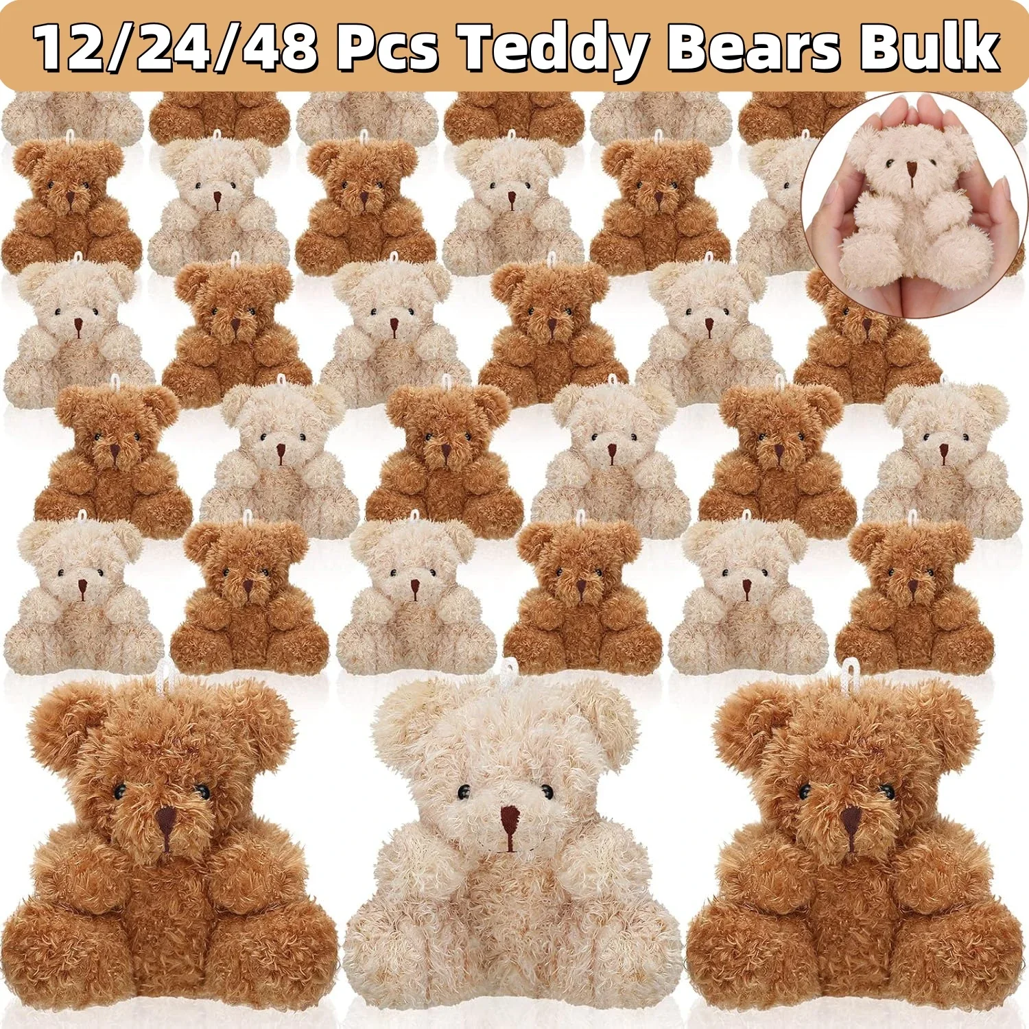 12-48Pcs Mini Bear Plush Stuffed Small Teddy Bear Bulk Animal Toy Bear Doll Keychains Decor Party Favors for Baby Shower Xmas