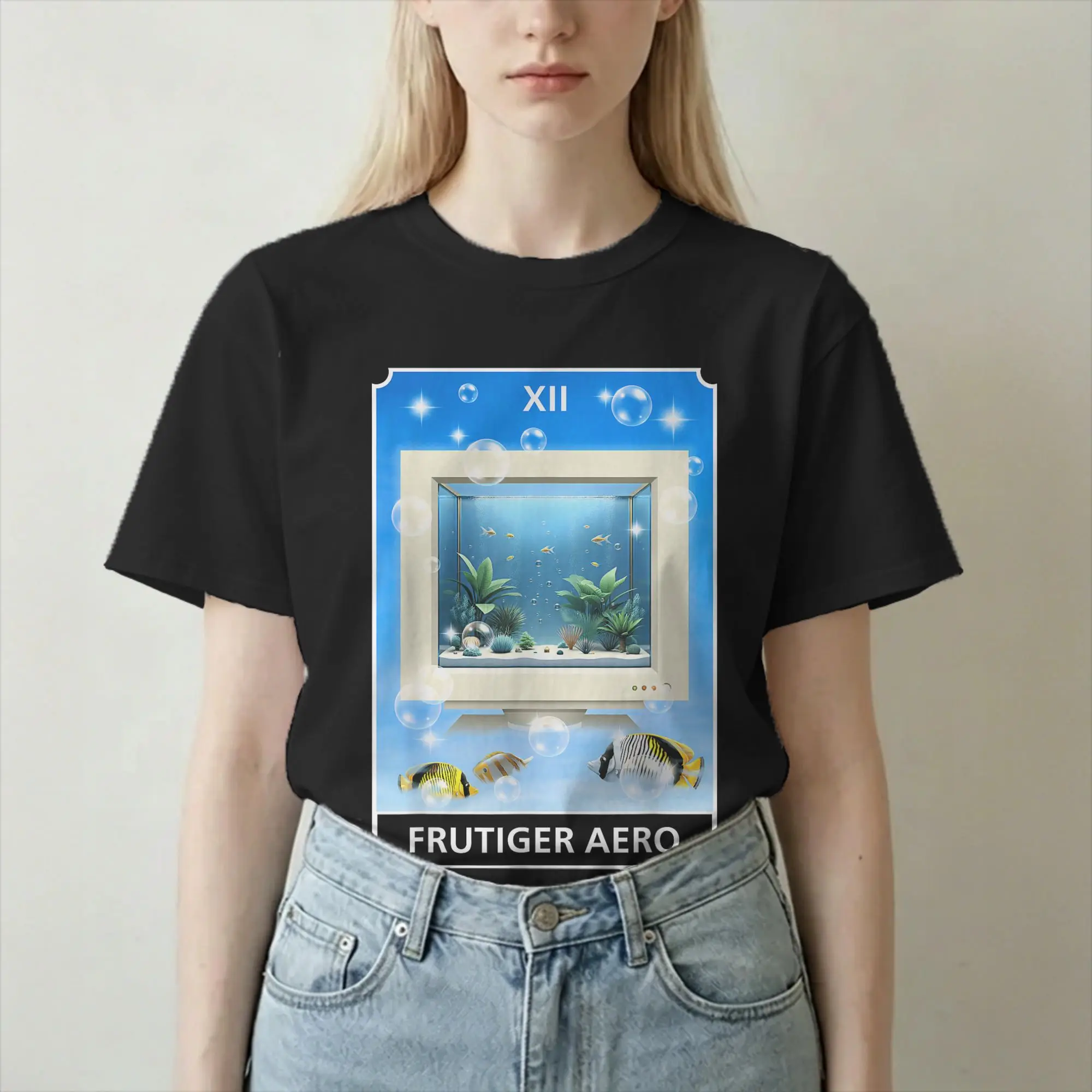 Frutiger Aero Aesthetic T-Shirts Men Women Tech Computer Aquarium Tarot Card Humor 100% Cotton Tee Shirt T Shirts Printed Tops