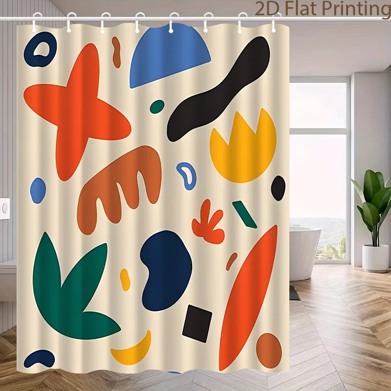 

Beige Abstract Geometric Pattern Shower Curtain High End Elegant Polyester Fabric Bathroom Curtain with Hooks Bathtub Partition