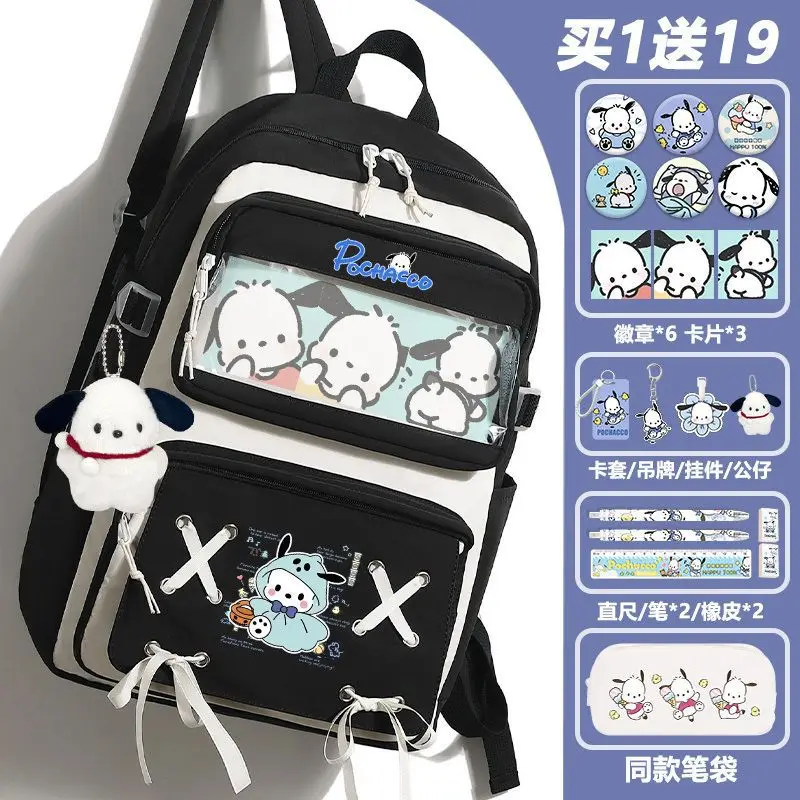 Sanrio Pacha Dog Student Schoolbag, bonito dos desenhos animados, impermeável, resistente a manchas, grande capacidade, mochila casual, novo