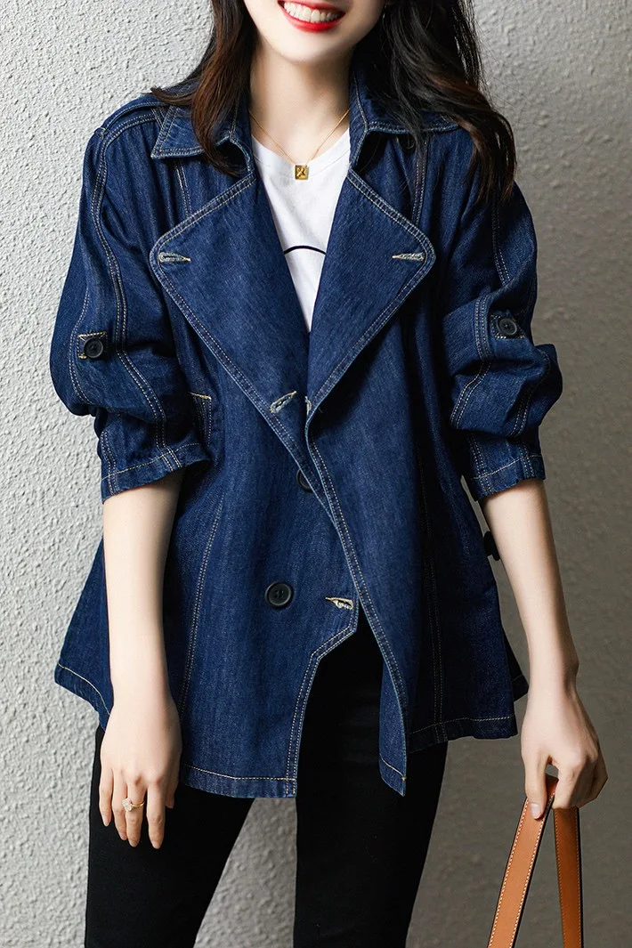 

SuperAen Korean Style Retro Denim Shirt Women's 2025 Spring and Autumn Niche Chic Unique Design Jacket Top