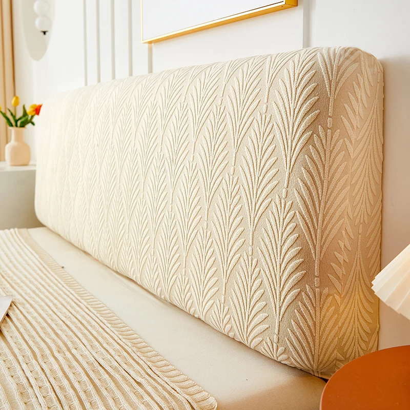 1pc Jacquard Bed Headboard Cover Solid Color Elastic Bed Head Slipcover Leaves Printed All-inclusive Bed Backrest Cover Bedroom