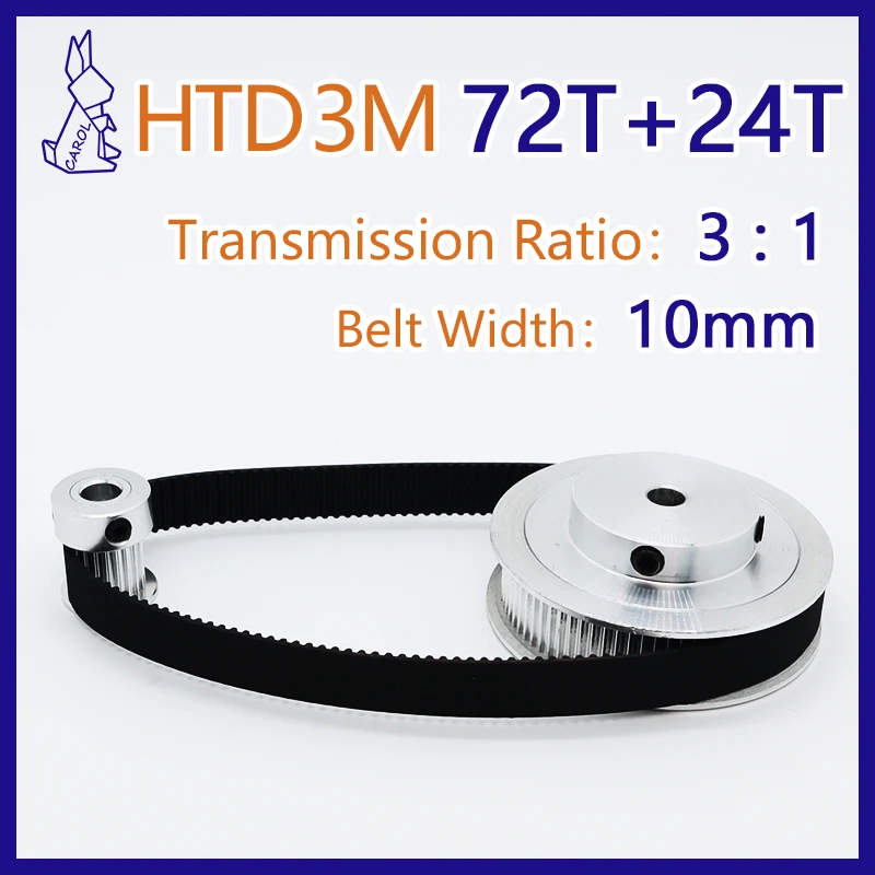 72T 24T 3:1 24Teeth 72Teeth HTD 3M Timing Pulley Set Gear Belt Width 10mm 3M Synchronous Wheels HTD3M Pulley Set Belt Pulley Kit