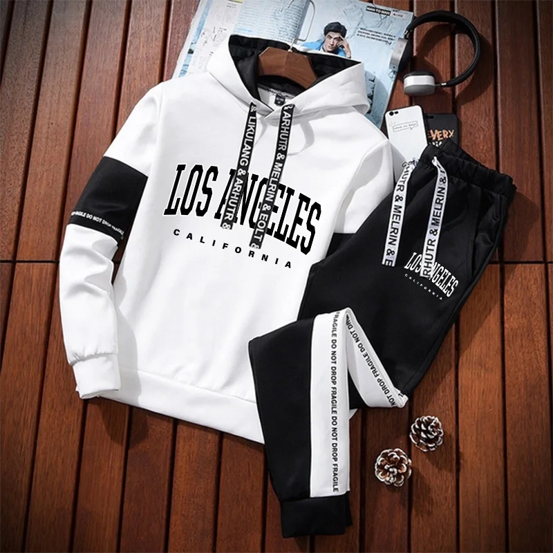 Los Angeles Hoodie Sweatpants Autumn Hot Sale Mens Tracksuit Hooded Sweatshirts Jogger Pants Male Daily Casual Fashion Sportwear