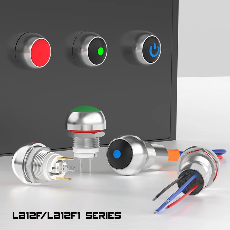 Миниатюрная шариковая кнопка LANBOO LB12F/LB12F1, 1НО, 2/4-контактная, с проводом 150 мм, светодиодная (красный/зеленый/синий), фиксирующая/моментальная, с красным/зеленым/синим светодиодом.