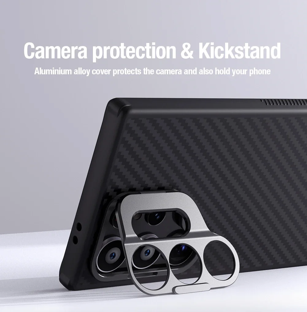 Nillkin for Samsung Galaxy S24 Ultra 5G Case Aramid Fiber Carbo Prop Stand Camera Heavy Duty Lens Protection Cover