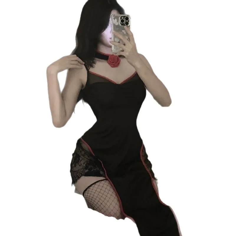 

Sexy Succubus Dress Uniform Cosplay Costume Women Hollow Retro Cheongsam Nightdress Little Devil Outfits Role Play Underwear