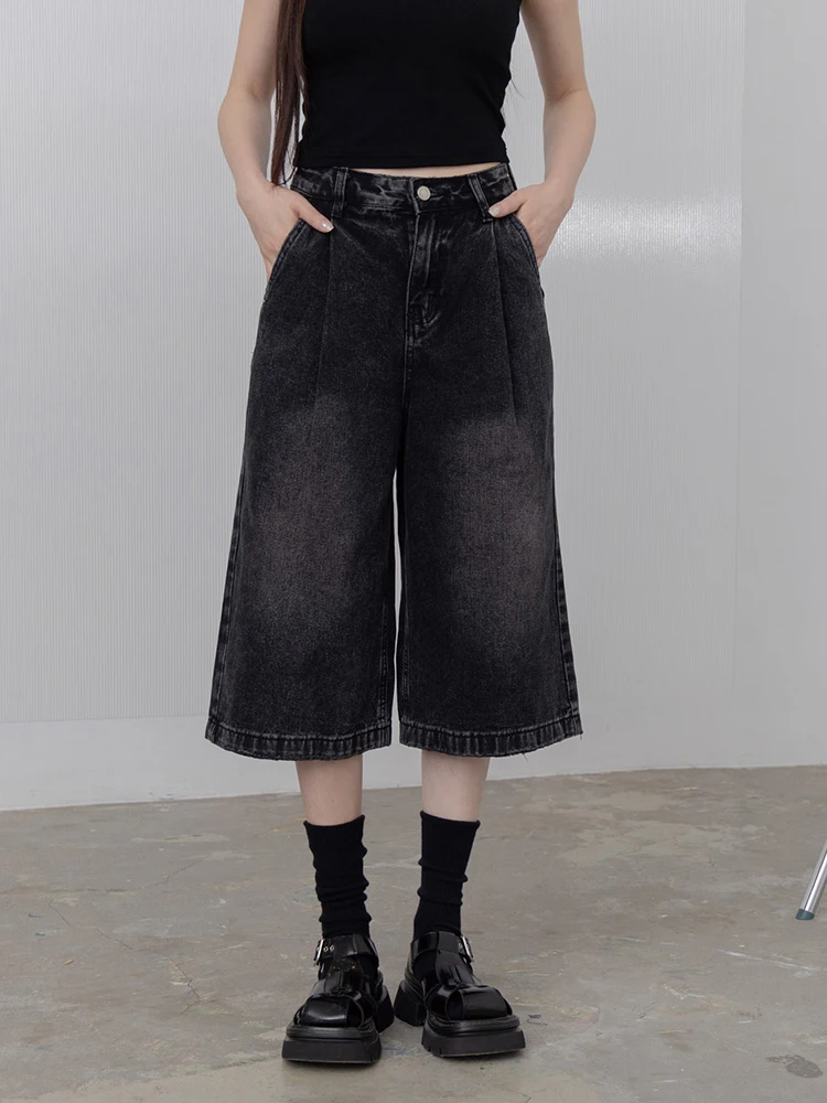 

Джинсы-капри Queenop: Новинка осенне-зимнего сезона, ретро-стиль, широкие прямые штанины, удобные, свободного кроя, с завышенной талией, из денима