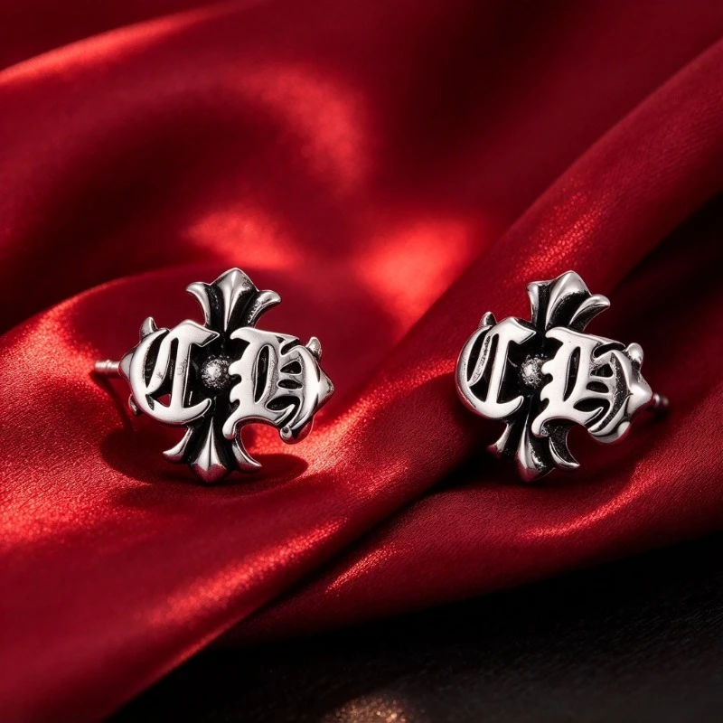 Retro Punk Rock Floral Cross Stud Earrings, Gothic Engraved Hollow Cross Ear Jewelry for Men Women, Waterproof Stainless Steel Ear Studs, Hip Hop Piercing Earrings, Fashion Gift for Street Style Fans