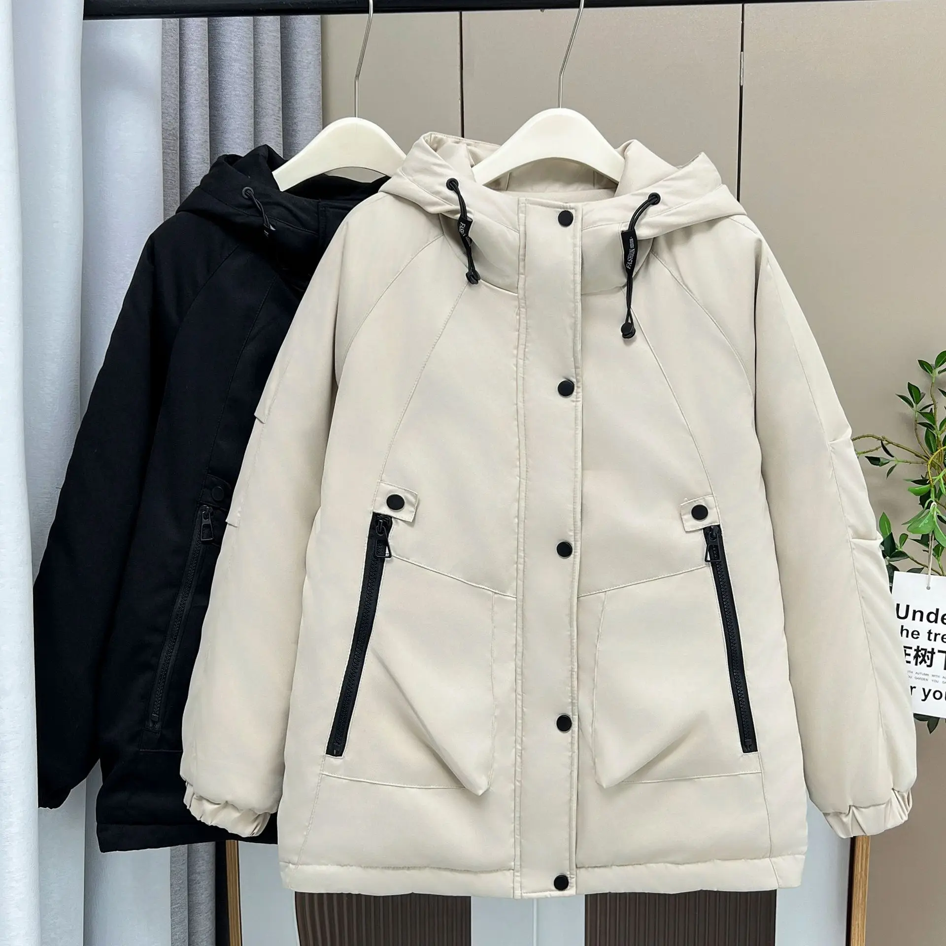 Plus Size Women Parka Winter Loose Simple Warm Outdoor Jacket Thick Hooded Padded Coat 2446