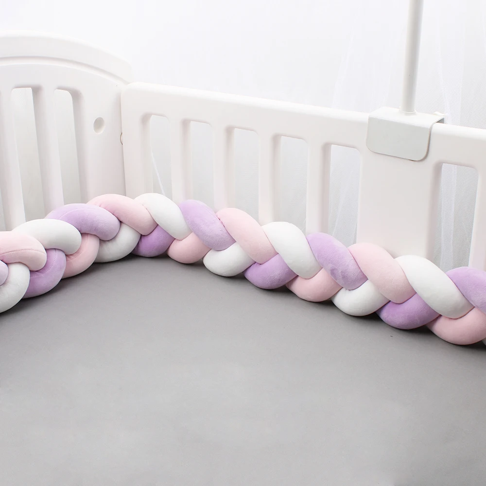 Paraurti per culla intrecciato per bambini rosa viola bianco decorazioni per la camera dei neonati