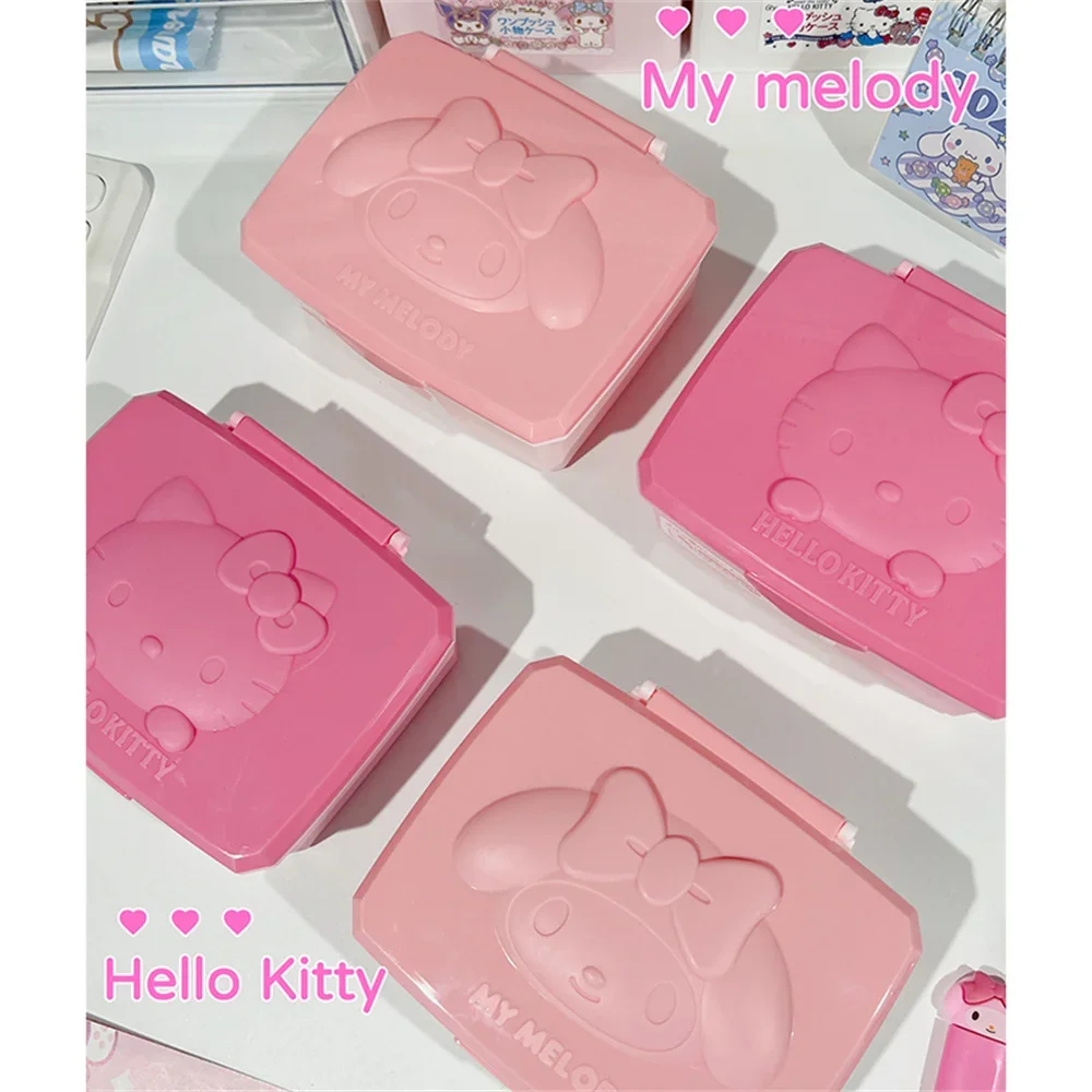 Sanrio Hello Kitty My Melody Cute Cartoon Girl Cotton Pad Jewelry Box Organizer Storage Box Student Stationery Storage Gift