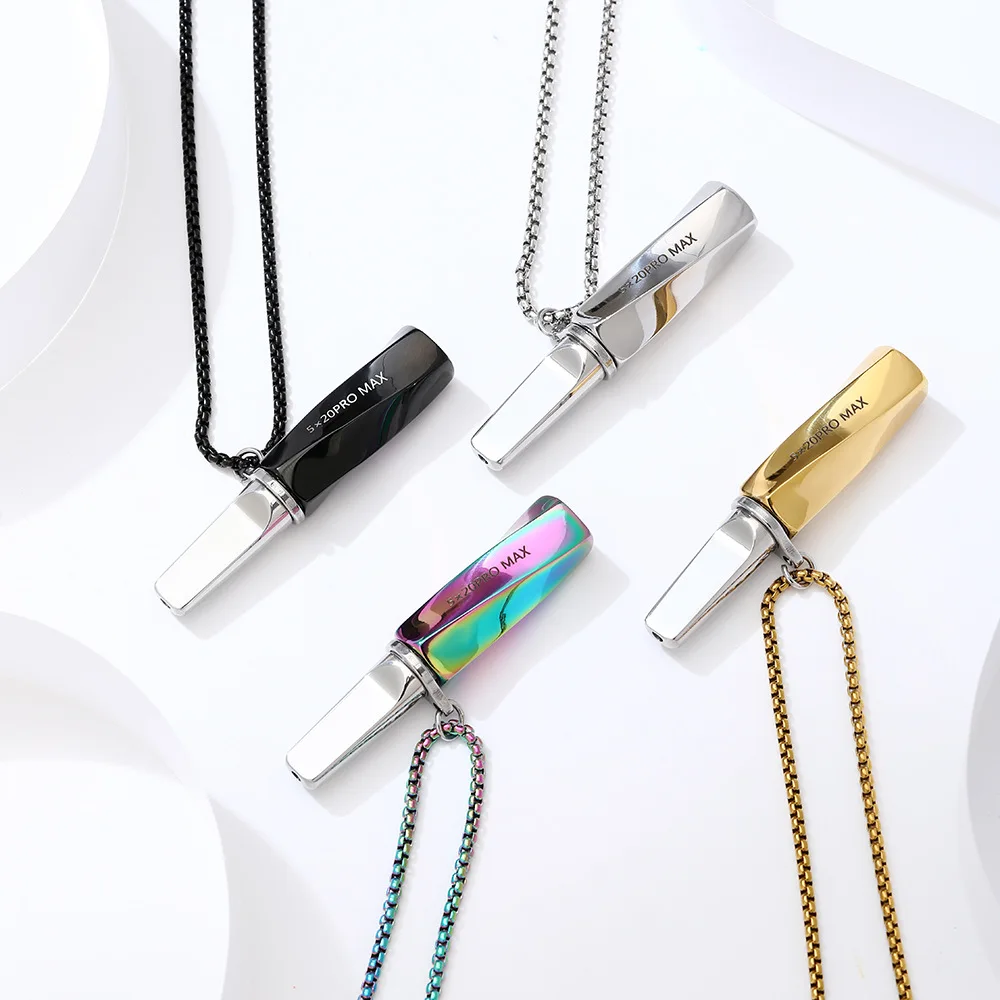 

Stainless Steel Inhaler Necklace Natural Aroma Vaping Breathing Device Refillable Cores Smokeless Mindfulness Relax Accessory