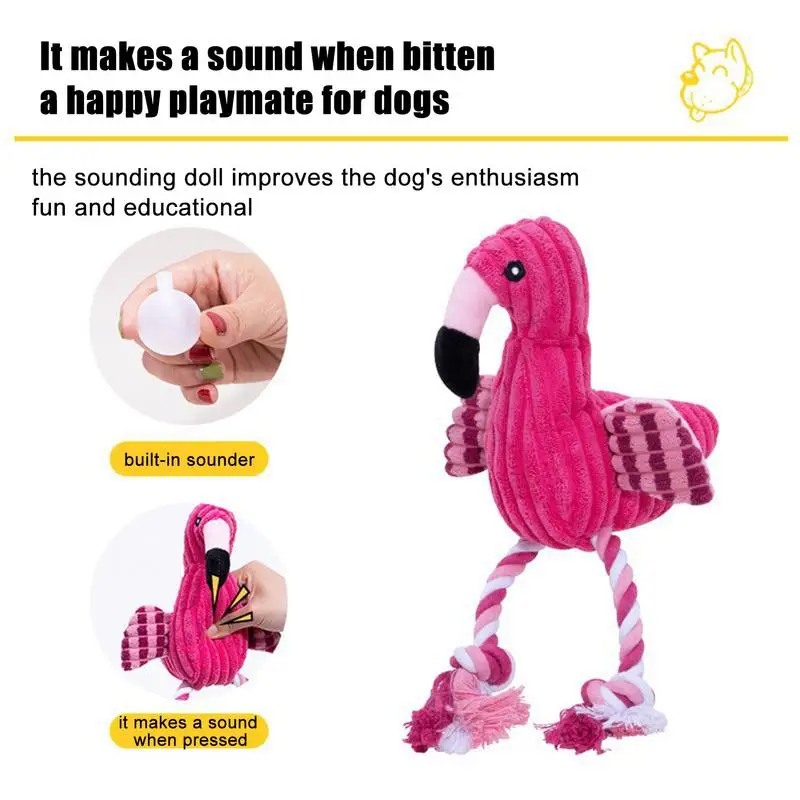 Rope Interactive Puppy Teething Toy Soft Stuffed Pink Flamingo Dog Toys Screaming Dog Toys For Small Medium Large Pets Accessory