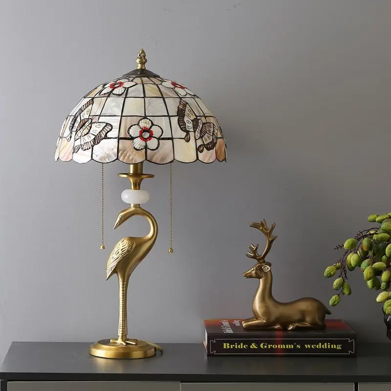 BUNNY Modern Brass Desk Lamp LED Creative Shells Decor Retro Tiffany Copper Table Light for Home Living Room Bedroom