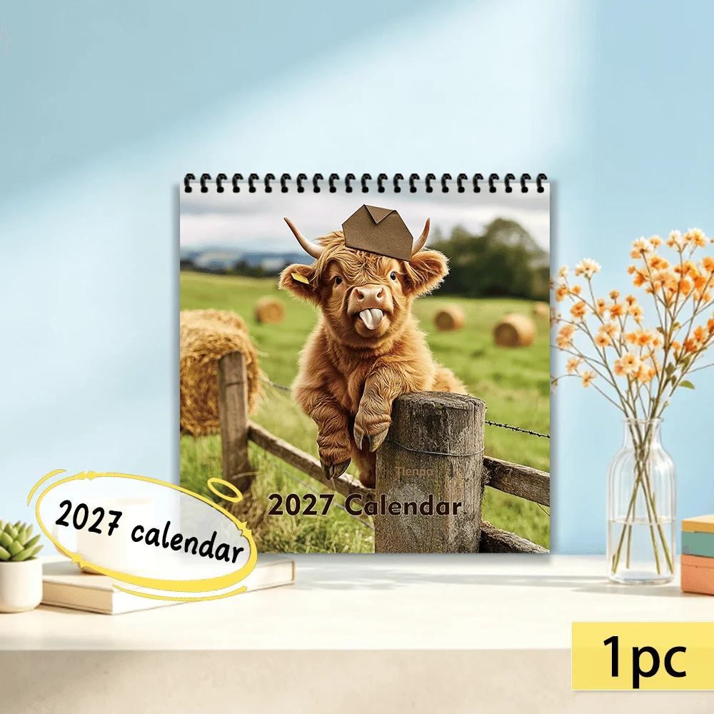 1pc 2027 Wall Calendar, Highland Calf 12-Month Monthly Planner, Perfect Gift For Back-to-School Season, Christmas, New Year