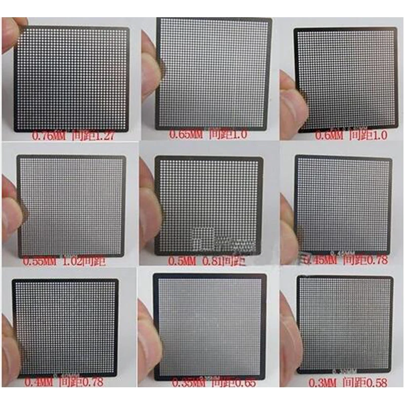 BGA 리볼링 키트 칩 재작업 수리 IC용 범용 스텐실, 0.25 ~ 0.76mm, 10PCs