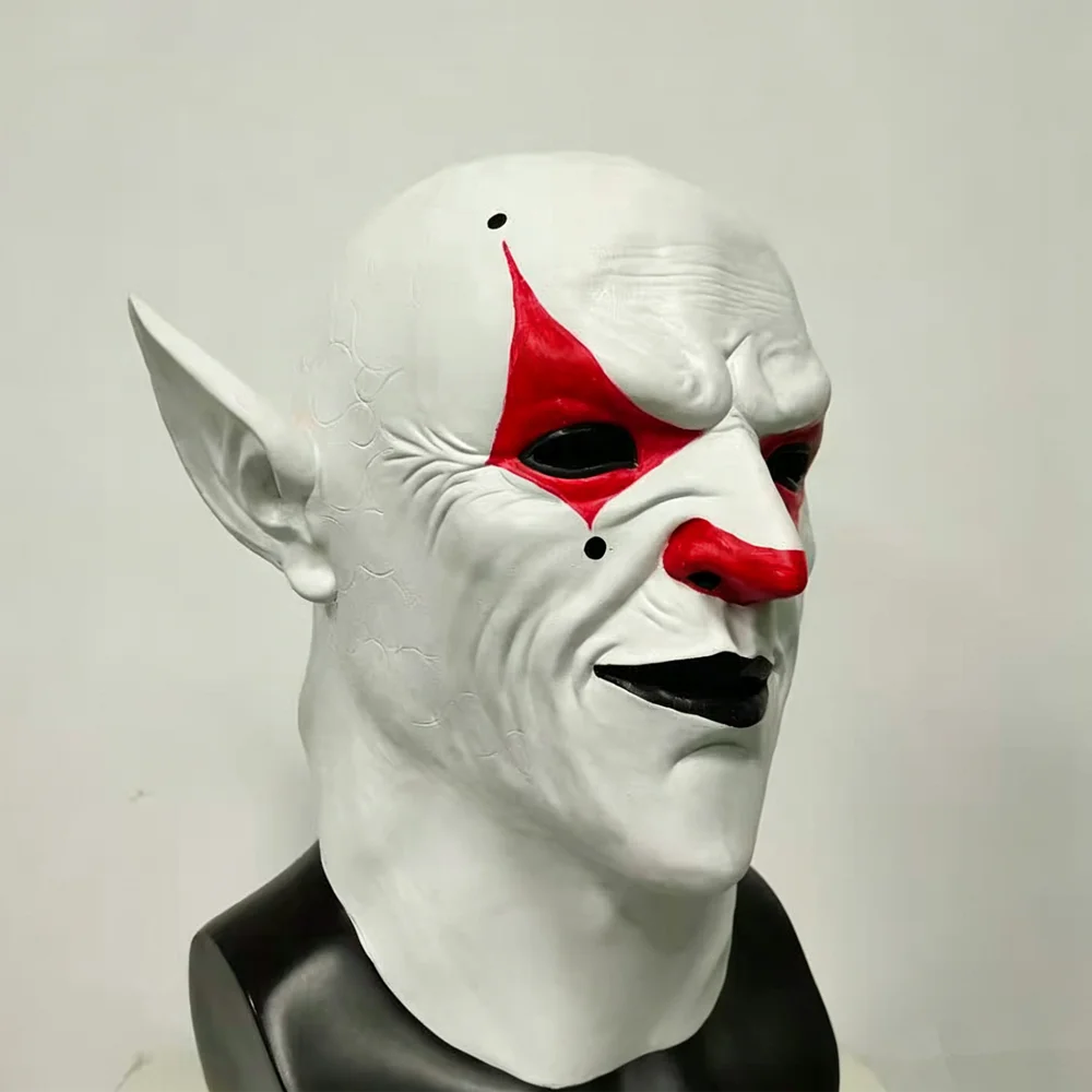 Gruseliger Dämonen-Clown Vollkopf-Latexmaske mit Spitzohren, Monster-Maske für Erwachsene, Halloween-Cosplay, Maskerade-Party, Horror-Kostüm-Requisite – Detail 4