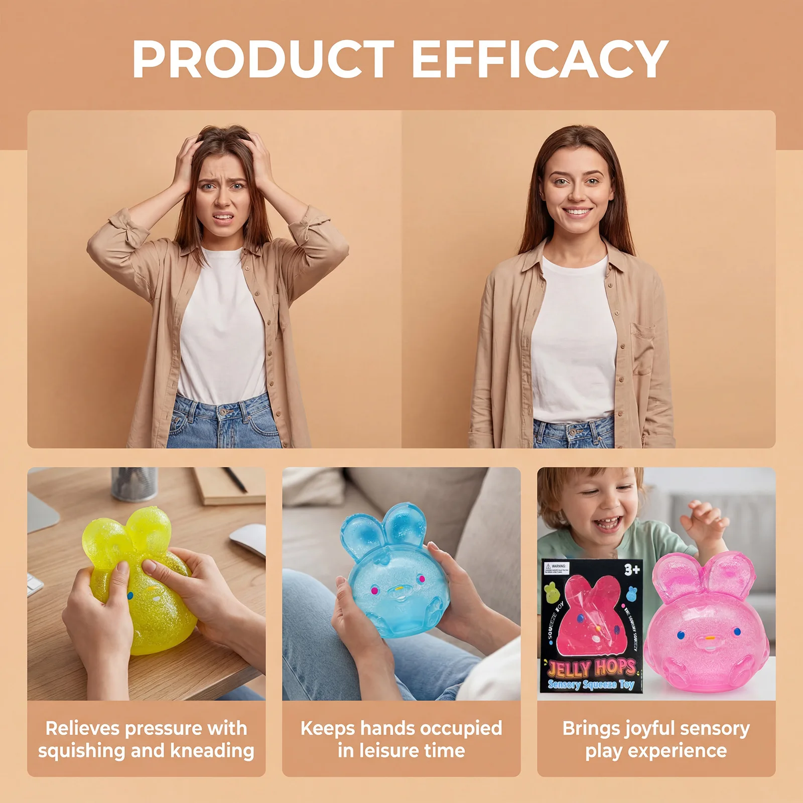 New Rabbits Stress Balls For Anxiety Therapy For Kids Adults For Birthday Gift Kawaii Squeeze Animal Cartoon Stress Reliever Toy