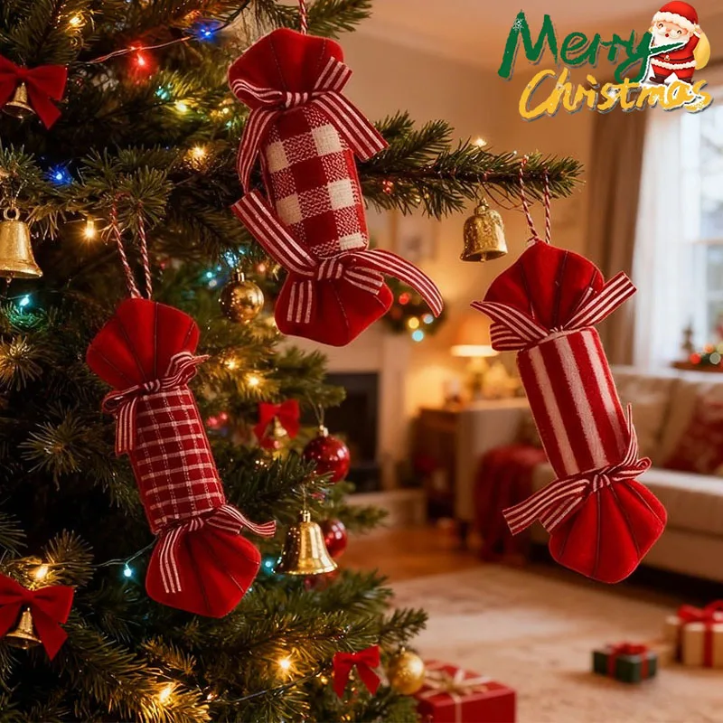 

Christmas Theme Xmas Tree Hanging Pendant Candy Christmas Ball Red and White Crutch Props for Home Party Decor Елочные Игрушки