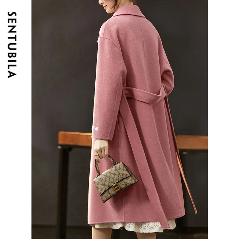 SENTUBILA abrigo mujer 100% lana 2025 invierno estilo coreano recto doble cara grueso cálido abrigo de longitud media W44O56769X