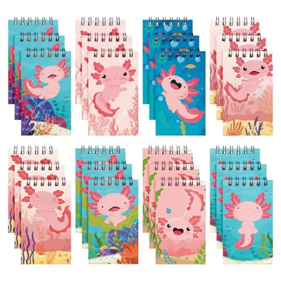 

24 Packs Axolotl Mini Spiral Notebooks Cute Animal Pocket Notepads Journal Memo Pads for Birthday Party Favors Gifts Goodie Bag